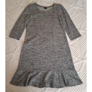 Talbots Women's Size Medium Shift Dress Gray Terry Flounce Hem 3/4 Sleeve Cotton